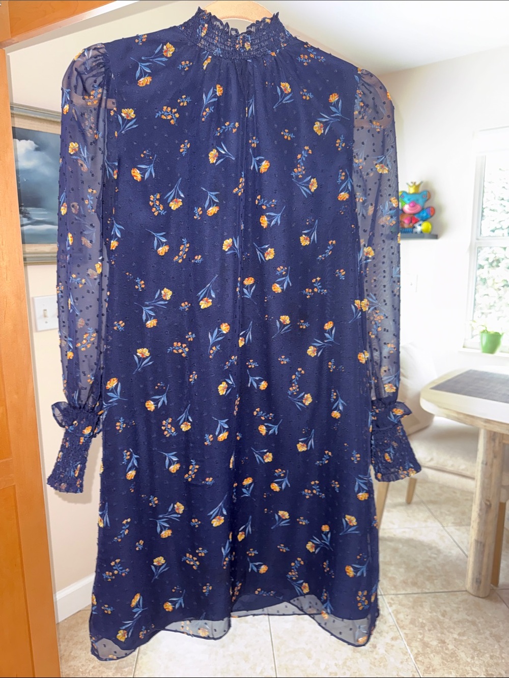 Draper James Sheer Navy Floral Smocked Yoke Dress